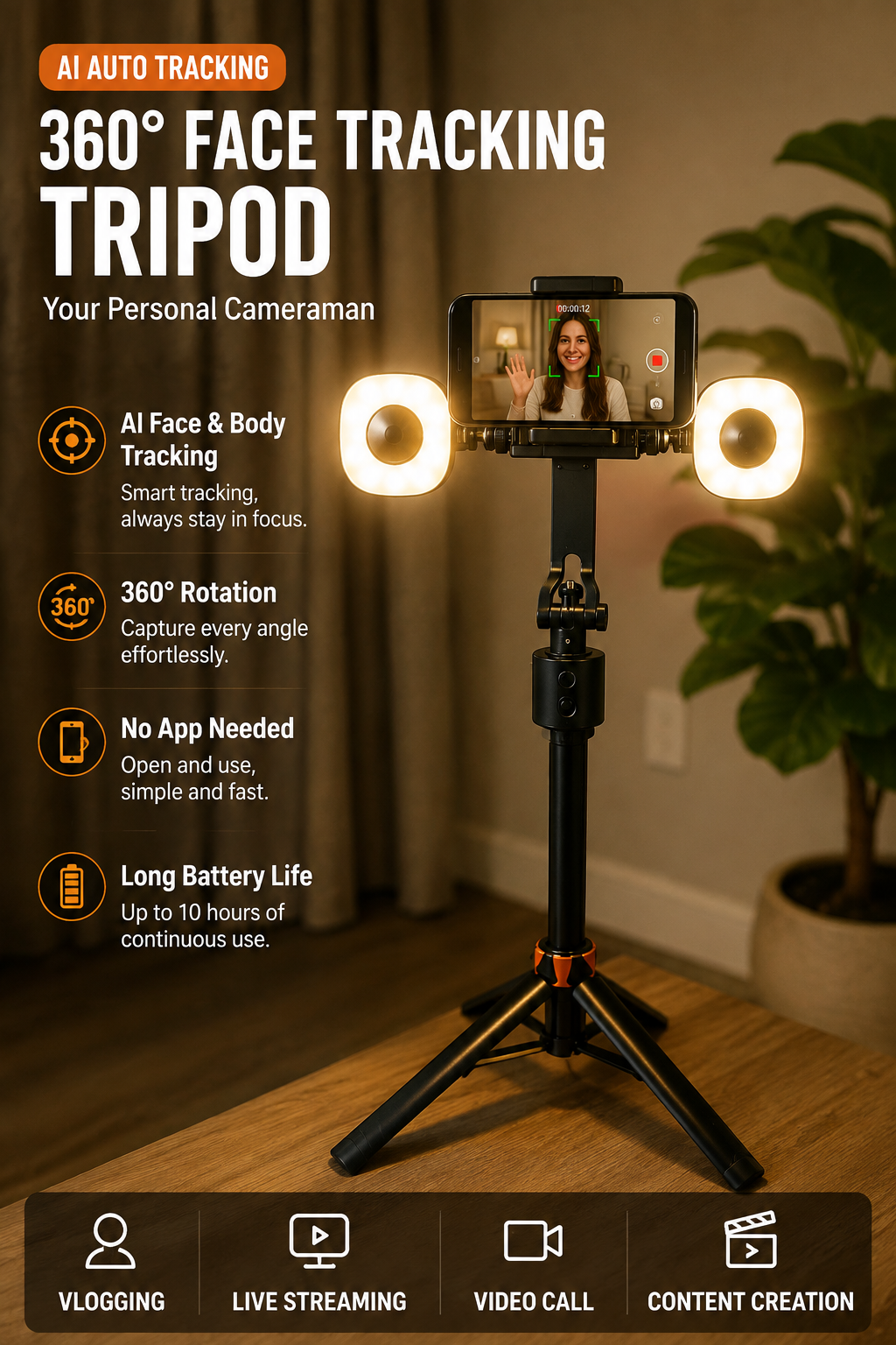 AutoTrack 360™ – AI Face Tracking Tripod